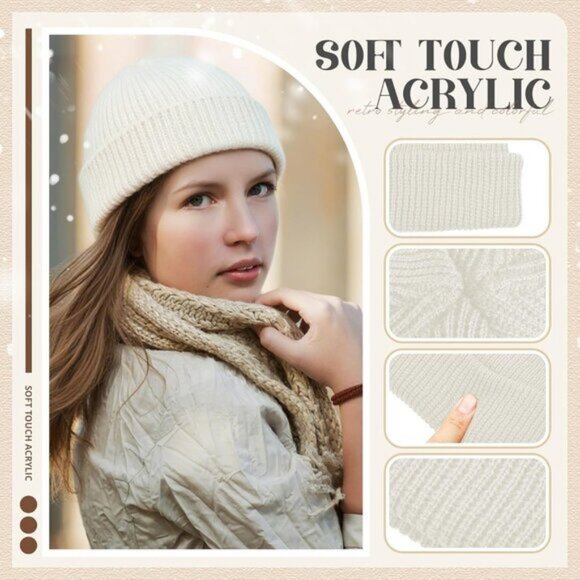 ⚡Unisex Black, Dark Gray, White, Apricot 4 Pieces Watch Hat Fisherman Beanie - Picture 3 of 7